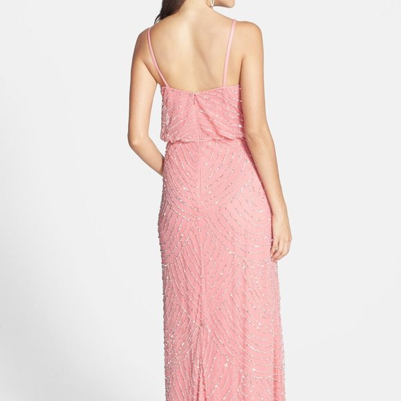 NEW Adrianna‎ Papell Art Deco Beaded Blouson Gown in Sorbet Pink [SZ 10 ] - Picture 8 of 11
